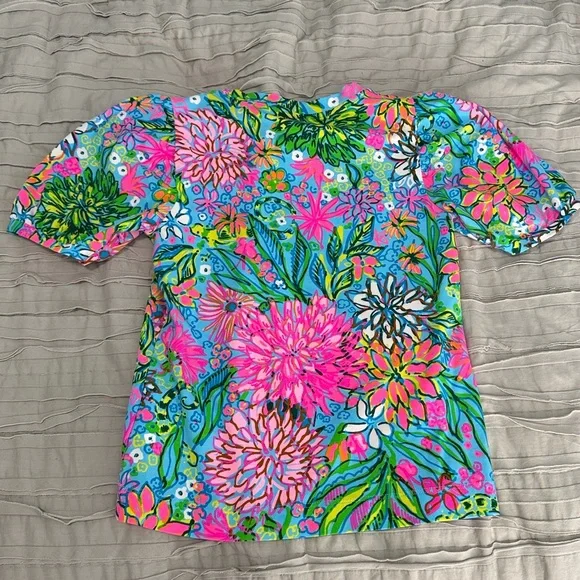Lilly Pulitzer Floral Puff Sleeve Tee - Pink, Blue, Green - Picture 4 of 7
